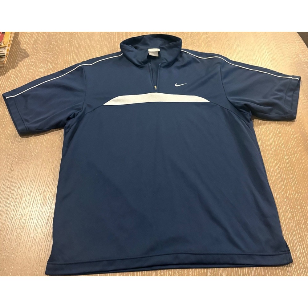 Nike Mens Med Navy Dri-FIT Golf Pullover Shirt 1/4 Zip Short Sleeve Performance